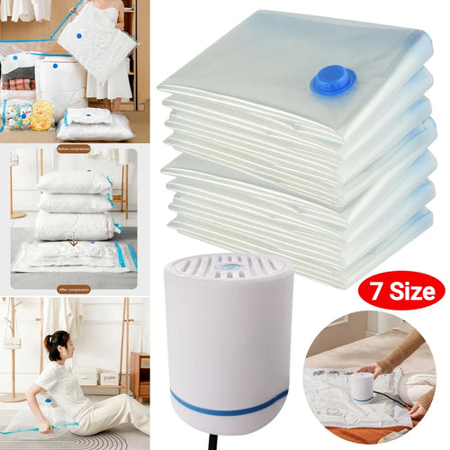 7 Sizes Reusable Vacuum Bags with Electric Pump Vacuum Compression Sealer Bag Mini Vacuum Sealer Machine for Clothes Organizer